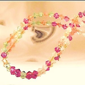 PINK SWAROVSKI CRYSTAL BEAD BRACELET / ANKLET / or DOUBLE FOR CHILDS BRACELET